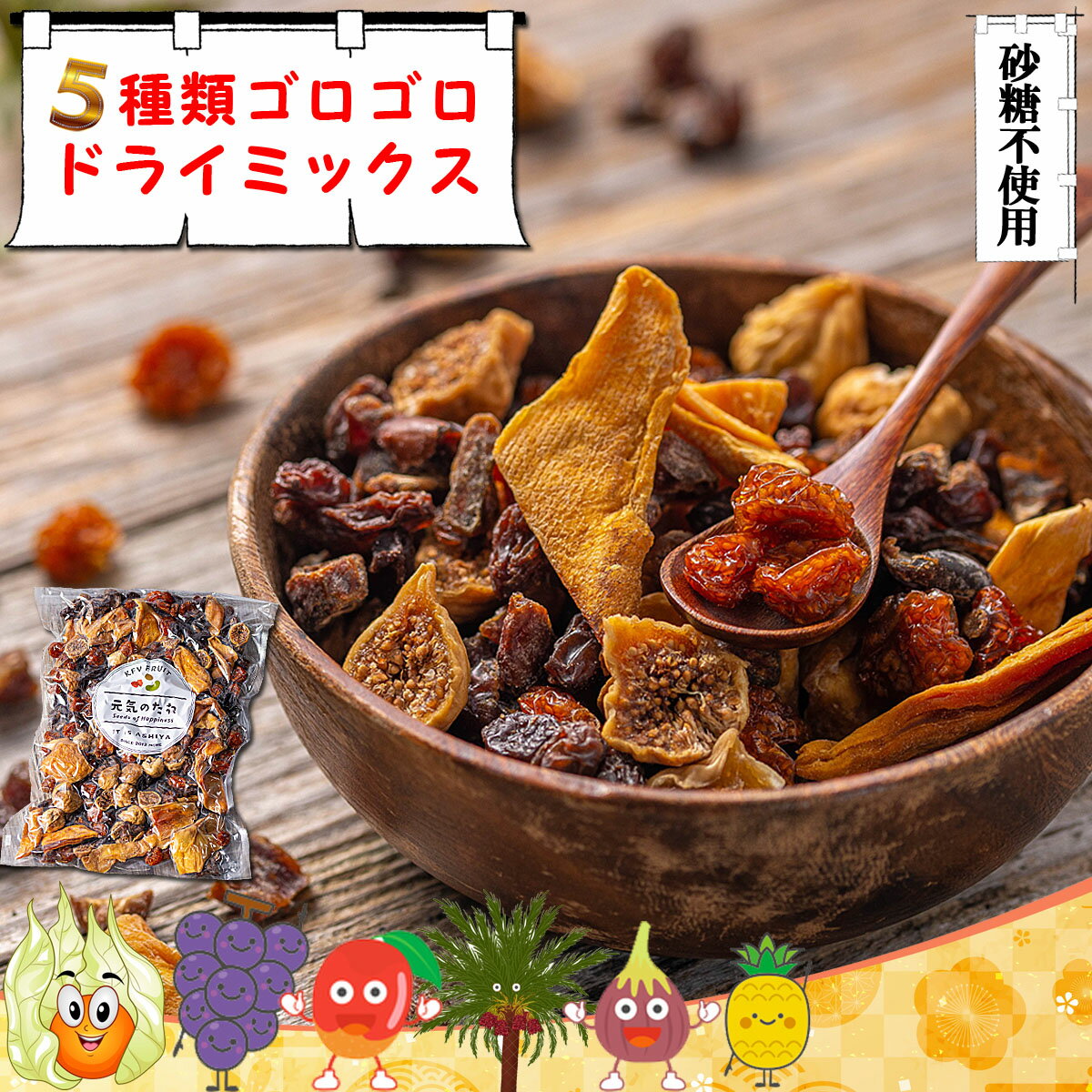 【送料無料】ドライフルーツ 無添加 砂糖不使用 5種類 ゴロゴロ ミックス 1kg 500g 2個 ドライマンゴー デーツ レーズン いちじく インカベリー ノンオイル【砂糖ではなくパイナップル果汁で甘…