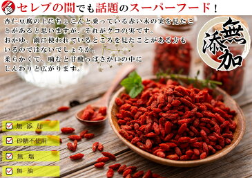 【送料無料】 クコの実 ( ゴジベリー ) オーガニック ドライフルーツ 1kg(500g×2個) 厳選 くこのみ 中国産( 無添加 無塩 無油 無着色 砂糖不使用 無漂白 ) 有機栽培 ナッツ おつまみ つまみ くこの実 クコノミ 枸杞子 スーパーフード くこ クコ 健康食品