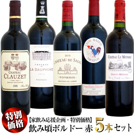 【クール配送】【家飲み応援・特別価格】飲み頃ボルドー 赤ワイン 5本セットのサムネイル