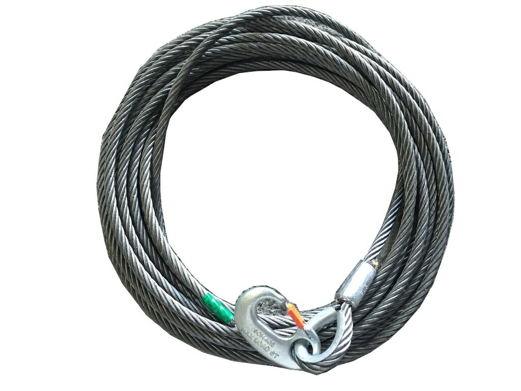 積載車用ワイヤーロープ ウインチ用ワイヤーロープ 9mm　片シンブル＆Gフック　6A付