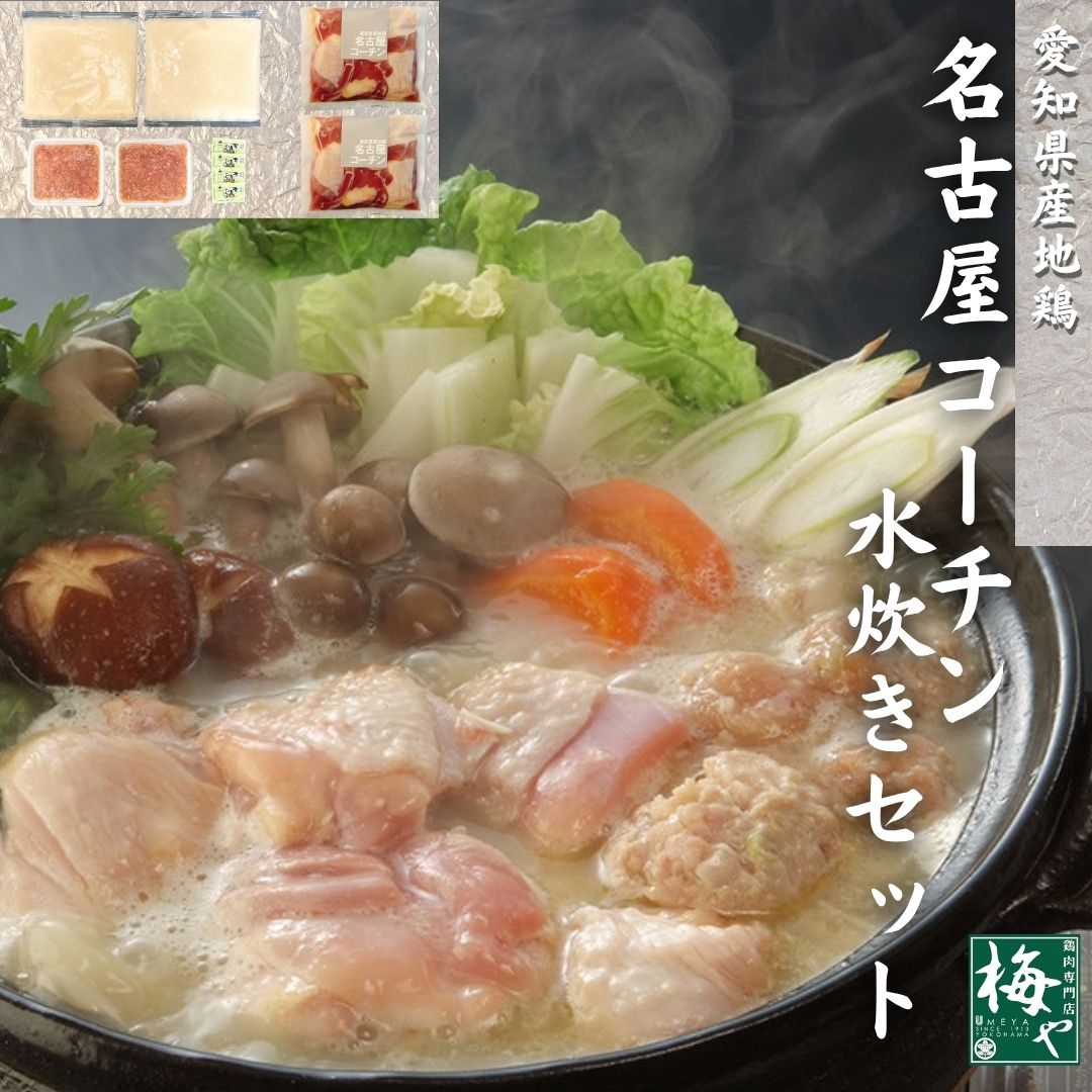 名古屋コーチン 水炊き セット 愛知県産地鶏 鶏肉専門店 梅や 横浜 神奈川 スープ 白濁 ガラスープ 軟骨入り 鶏つくね 柚子胡椒 鍋料理 3〜4人前 お取り...