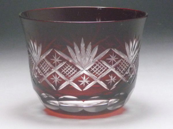 剣先矢来切子 冷茶グラス（赤）