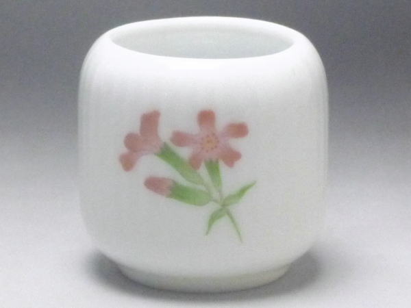 Mino Ware - 【B級品】ピンク花　筋入り丸珍味入れ　[普段使いの食器]