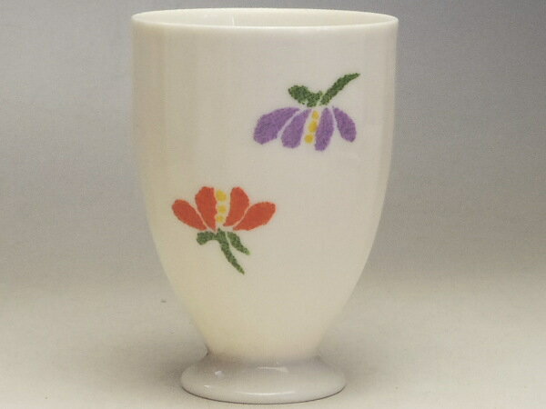 【B級品】パステル小花（赤・紫／赤・紫／赤・紫）　クリーム立筋高台フリーカップ