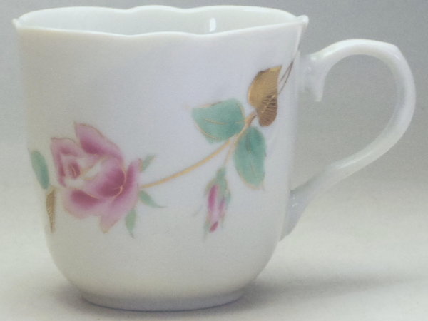 【B級品】金枝赤バラ　白磁ねじりコーヒーカップ