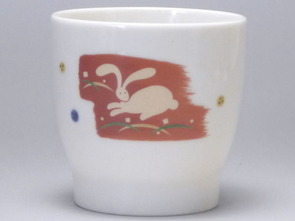 【B級品】赤刷毛見返りうさぎ　クリーム腰細マルチカップ　[普段使いの食器]