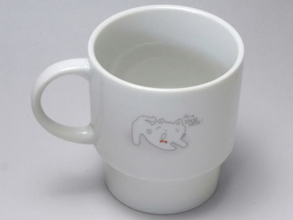 【B級品】元気／告白／後ろ姿／背伸び　猫の白磁スタックマグカップ　[普段使いの食器]