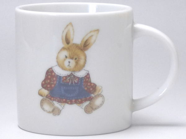 【B級品】うさぎ（赤／小赤／緑）　白磁切立マグカップ(bf2878)　[普段使いの食器]