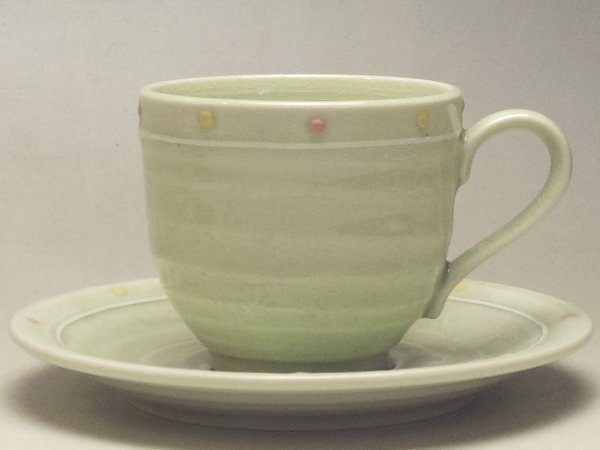 【B級品】一珍ドット　若草六兵衛コーヒーカップ＆ソーサー