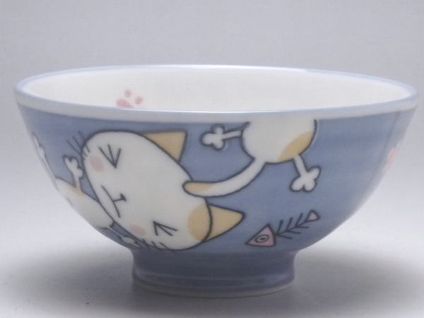 ブルーねこ 内外三色孫平（プチ茶碗） [普段使いの食器]