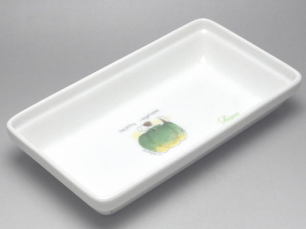【B級品】いぬ＆かぼちゃ 白磁長角トレイ(長辺181) [普段使いの食器]