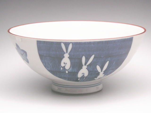 茶碗（毛料）　古染内外うさぎ　[普段使いの食器]