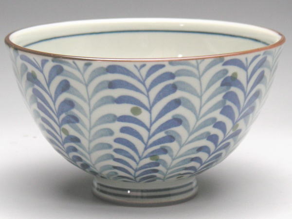 古染シダ紋（青）　かるーいお茶碗（小平）　[普段使いの食器]