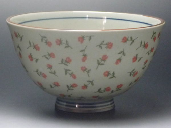 古染小花紋（赤）　かるーいお茶碗（小平）　[普段使いの食器]