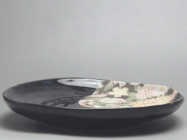 【B級品】天目ちりめん花園　変形楕円皿（商品毎に、絵柄のパターンは異なります。表面に擦過傷が目立ちます。）　[普段使いの食器]
