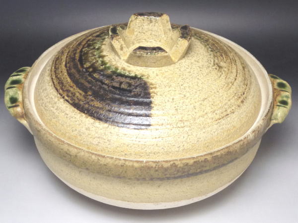 切立刷毛目　深鍋8号（2～3人用）【日本製萬古焼土鍋】