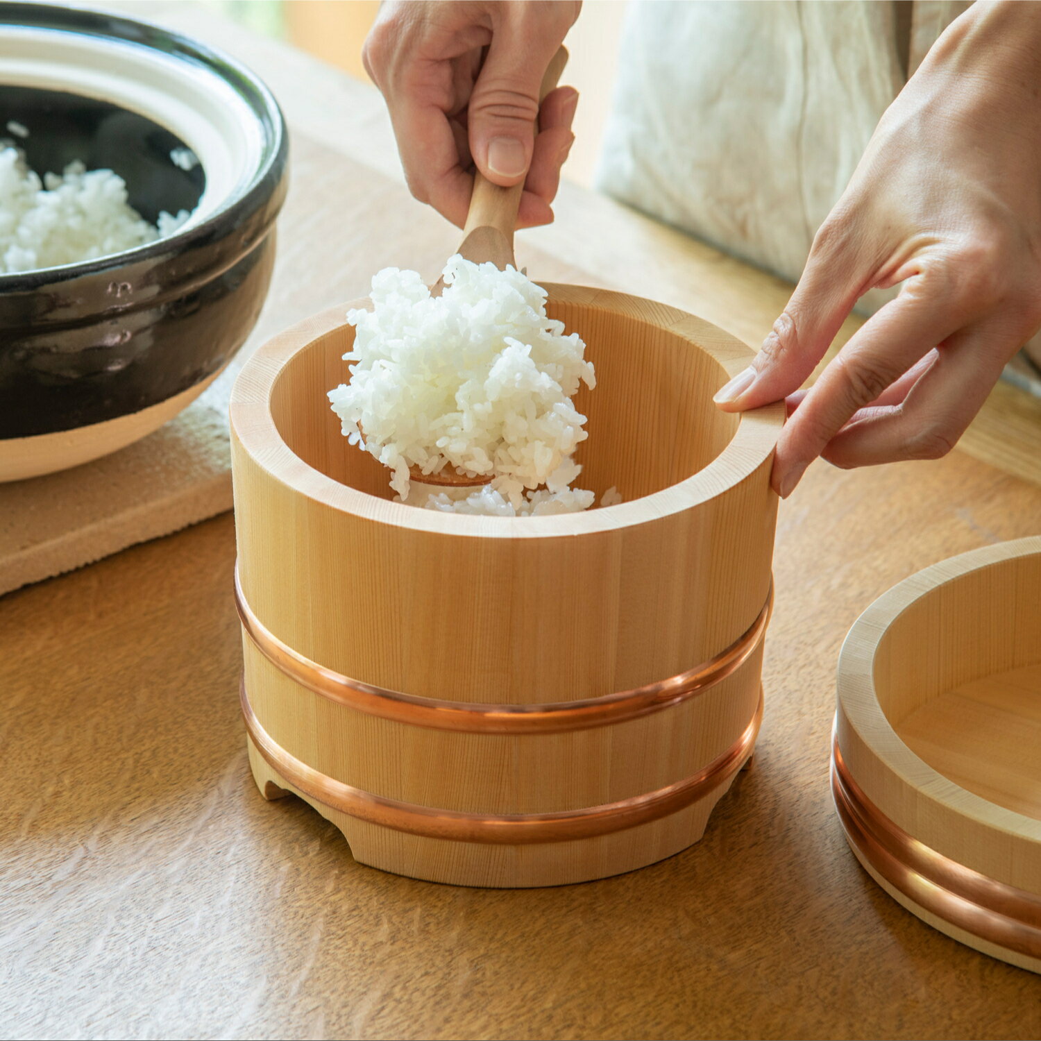 木製おひつ-木曽さわらの厚口おひつ 3合 のせびつ 江戸びつ