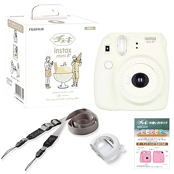 【中古】富士フイルム(FUJIFILM) インスタントカメラ チェキ instax mini8プラス 接写レンズ・純正ショルダーストラップ付き バニラ INS MINI 8PLUS VANI