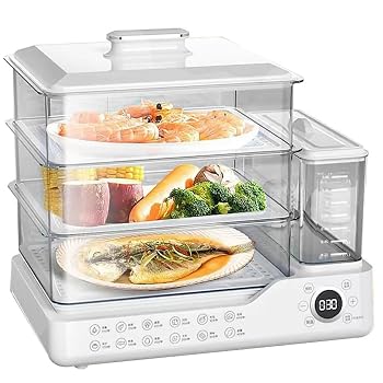 【中古】24L電気蒸し器、24時間予約付き三段式蒸し調理器【メーカー名】【メーカー型番】【ブランド名】ノーブランド品 スチームクッカー 【商品説明】24L電気蒸し器、24時間予約付き三段式蒸し調理器【5秒で素早くスチーム】わずか5秒で水を加熱し、素早く効率的な調理を実現します。また、1.5Lの外部給水タンクを搭載しているため、調理を中断することなく簡単に水を補充できます【24L・3段の大容量】積み重ね可能な3つの透明バスケットを備えた大型スチーマーです。鶏一羽や魚一匹を丸ごと調理できる広さがあり、複数の料理を同時に作れるほか、蓋を開けて蒸気を逃がすことなく調理状況を確認できます【スマートタイマー＆2段階の保温機能】最大24時間先までの予約設定（12時間の開始遅延設定を含む）が可能です。さらに、6時間の自動保温や最大12時間の手動保温機能により、食事の準備に合わせて柔軟に活用できます【タッチ操作＆お手入れ簡単】見やすいタッチパネル式ディスプレイに加え、耐久性に優れたSUS304ステンレス製トレイと取り外し可能な水受け皿を採用。簡単な操作性と信頼性の高い使用感、そして手軽なお手入れを実現しました【多彩な調理＆安全設計】野菜、ご飯、肉、魚など幅広い食材を調理できる卓上スチーマーです。空焚き防止機能や自動電源オフ機能を搭載しており、毎日の家族の食事作りでも安心して使用できます当店では初期不良に限り、商品到着から7日間は返品を 受付けております。お問い合わせ・メールにて不具合詳細をご連絡ください。他モールとの併売品の為、完売の際はキャンセルご連絡させて頂きます。中古品の商品タイトルに「限定」「初回」「保証」「DLコード」などの表記がありましても、特典・付属品・帯・保証等は付いておりません。電子辞書、コンパクトオーディオプレーヤー等のイヤホンは写真にありましても衛生上、基本お付けしておりません。※未使用品は除く品名に【import】【輸入】【北米】【海外】等の国内商品でないと把握できる表記商品について国内のDVDプレイヤー、ゲーム機で稼働しない場合がございます。予めご了承の上、購入ください。掲載と付属品が異なる場合は確認のご連絡をさせて頂きます。ご注文からお届けまで1、ご注文⇒ご注文は24時間受け付けております。2、注文確認⇒ご注文後、当店から注文確認メールを送信します。3、お届けまで3〜10営業日程度とお考えください。4、入金確認⇒前払い決済をご選択の場合、ご入金確認後、配送手配を致します。5、出荷⇒配送準備が整い次第、出荷致します。配送業者、追跡番号等の詳細をメール送信致します。6、到着⇒出荷後、1〜3日後に商品が到着します。　※離島、北海道、九州、沖縄は遅れる場合がございます。予めご了承下さい。お電話でのお問合せは少人数で運営の為受け付けておりませんので、お問い合わせ・メールにてお願い致します。営業時間　月〜金　11:00〜18:00★お客様都合によるご注文後のキャンセル・返品はお受けしておりませんのでご了承ください。0