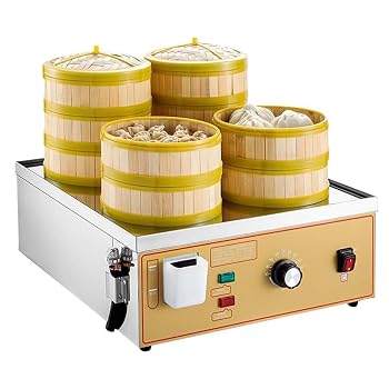 【中古】業務用電気点心蒸し器 - 4穴式蒸しパン製造機、水不足アラーム機能、独立...