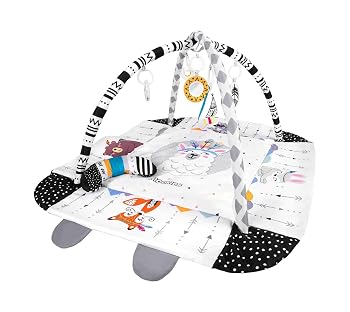 【中古】LPYROSE ベビーハイハイプレイマット 多機能 110 x 102 x 50 cm 柔らかい 出産祝い 知育玩具 新生児用室内遊び場 (0ヶ月以上) 布製おもちゃ 転がり練習 クッション付きベビーサークル 人気ベビー用品 (アニマルプリント)【メーカー名】【メーカー型番】【ブランド名】LPYROSE ベビージム・プレイマット 【商品説明】LPYROSE ベビーハイハイプレイマット 多機能 110 x 102 x 50 cm 柔らかい 出産祝い 知育玩具 新生児用室内遊び場 (0ヶ月以上) 布製おもちゃ 転がり練習 クッション付きベビーサークル 人気ベビー用品 (アニマルプリント)クロスバーは簡単に取り外し可能で、プレイマットとしても使えます。ベビーサークルとしても使え、赤ちゃんのハイハイや室内遊びをサポートします。布製のおもちゃやおもちゃなど、様々な遊び道具が付属しているので、出産祝いや人気のベビー用品としても最適です。寝返りと発達を促す設計：赤ちゃんが仰向けに寝ると、ぶら下がっているおもちゃに手を伸ばして触れることができ、自然に寝返りの練習ができます。鮮やかな色彩が赤ちゃんの視覚と全身の感覚を刺激し、知育玩具としても最適です。新生児から0ヶ月までの赤ちゃんの運動能力と好奇心の発達を促します。赤ちゃんの肌に優しい素材を使用しているので、安心してお使いいただけます。110 x 102 x 50cmのゆったりサイズなので、新生児からベビージムやプレイマットとしてお使いいただけます。出産準備にも最適です。家事やおむつ替えをしている間、赤ちゃんを仰向けにして遊ばせておくことができ、パパママにとっても便利です。軽量で持ち運びも簡単なので、家中のどこにでも置くことができます。新生児へのプレゼントにも人気で、落ち着いたブルーの色合いがギフトにも最適です。折りたたんで収納できます。持ち運びに便利なデザインなので、外出先や部屋間の移動も楽々。ベビージムやプレイマットとして、また布おもちゃなどのアクセサリーと組み合わせることで、より豊かな遊びを楽しめます。当店では初期不良に限り、商品到着から7日間は返品を 受付けております。お問い合わせ・メールにて不具合詳細をご連絡ください。他モールとの併売品の為、完売の際はキャンセルご連絡させて頂きます。中古品の商品タイトルに「限定」「初回」「保証」「DLコード」などの表記がありましても、特典・付属品・帯・保証等は付いておりません。電子辞書、コンパクトオーディオプレーヤー等のイヤホンは写真にありましても衛生上、基本お付けしておりません。※未使用品は除く品名に【import】【輸入】【北米】【海外】等の国内商品でないと把握できる表記商品について国内のDVDプレイヤー、ゲーム機で稼働しない場合がございます。予めご了承の上、購入ください。掲載と付属品が異なる場合は確認のご連絡をさせて頂きます。ご注文からお届けまで1、ご注文⇒ご注文は24時間受け付けております。2、注文確認⇒ご注文後、当店から注文確認メールを送信します。3、お届けまで3〜10営業日程度とお考えください。4、入金確認⇒前払い決済をご選択の場合、ご入金確認後、配送手配を致します。5、出荷⇒配送準備が整い次第、出荷致します。配送業者、追跡番号等の詳細をメール送信致します。6、到着⇒出荷後、1〜3日後に商品が到着します。　※離島、北海道、九州、沖縄は遅れる場合がございます。予めご了承下さい。お電話でのお問合せは少人数で運営の為受け付けておりませんので、お問い合わせ・メールにてお願い致します。営業時間　月〜金　11:00〜18:00★お客様都合によるご注文後のキャンセル・返品はお受けしておりませんのでご了承ください。0