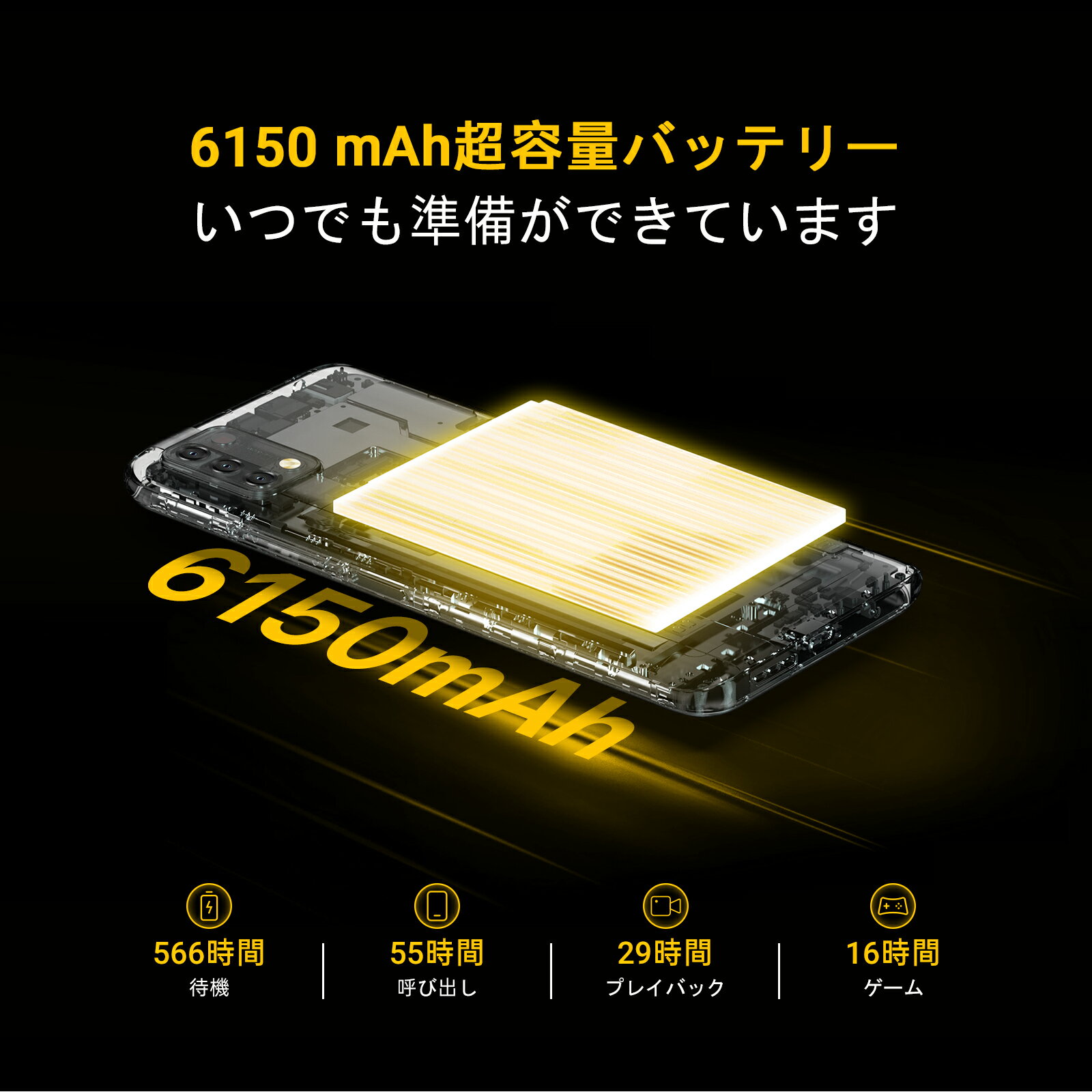 【UMIDIGI公式】 Power 5 スマートフォン本体 Android 11 (4+128G) SIMフリー版 6150mAh バッテリー 6.53 HD+フルスクリーン3眼カメラ16MP+8MP+5MP グローバルバージョン顔認証側指紋認証技適認証済(カーボングレー)