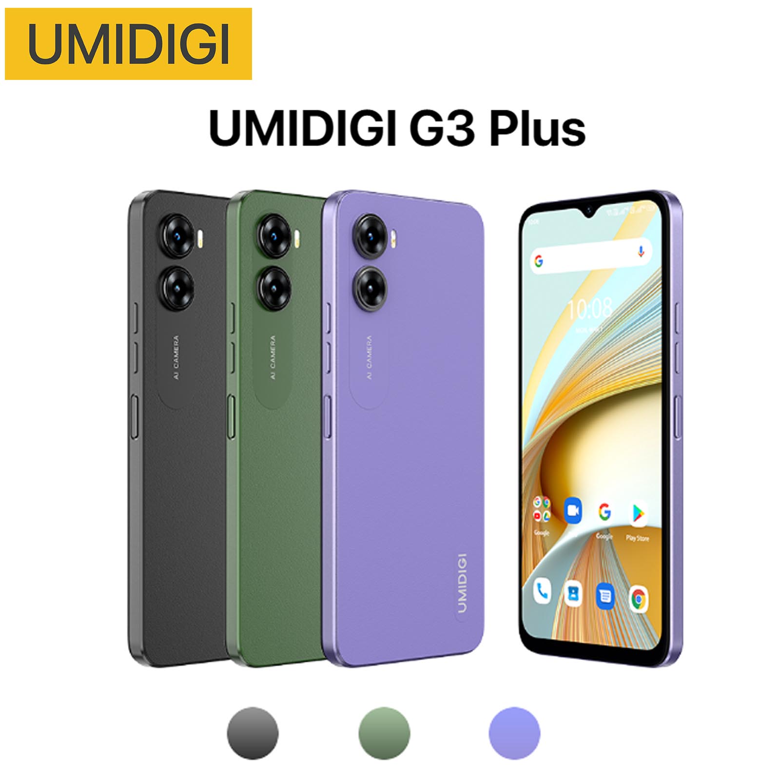 UMIDIGI G3 Plus Android 13 スマートフォン本体 8GB RAM（4GB 4GB) 128GB ROM Unisoc T606オクタコア スマホ 本体 6.52 FHD フルスクリーン 16MP 8MPデュアルAIカメラ 5150mAh AI顔認証 サイド指紋認証 OTG対応 技適認証済 グローバル