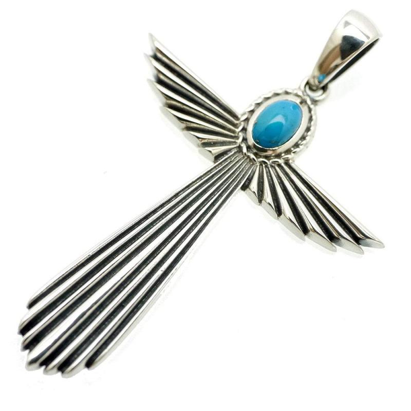 [シルバーワン] シルバー925 ナスカの地上絵 コンドル クロス ペンダントトップ ターコイズ付 メンズ y1