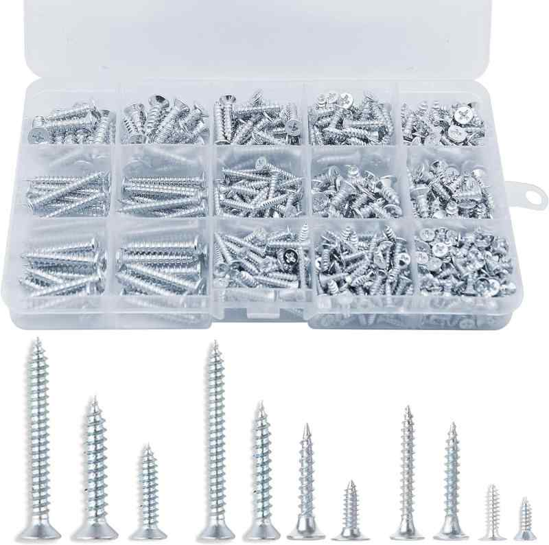 Iwamatu 木ねじ 十字穴付皿 木ネジセット 485g ステンレス ねじセット セルフタッピングねじ トラス頭タッピングねじ スクリューネイル ネジ釘 M3 M4 M5 丸頭ねじ 木工用ビス 修理ツール 収納ボ