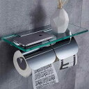 トイレットペーパーホルダー 紙巻器2連、壁掛け式、ソリッドブラス+ガラス製、光沢のあるクロム仕上げ、シンプルスタイル、トイレットおしゃれインテリア(3)