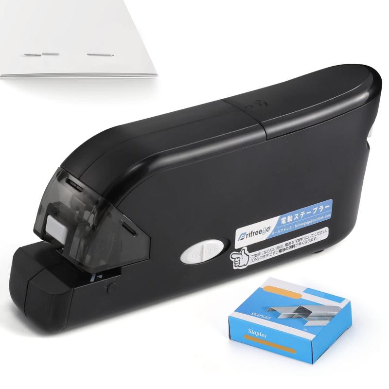 Frifreego 電動ホッチキス ホチキス 自動 小型ステープラー 最大20枚とじ 10号針 最大針装填数100本 USB充電・単4電池×4本 コンパクト 予備針収納BOX内蔵 学校/オフィス(3.0)
