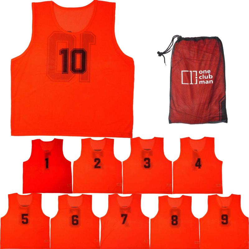 [one club man] ビブス 10枚セット 1-10番 収納バッグ付き サッカー バスケ 全5色 2サイズ