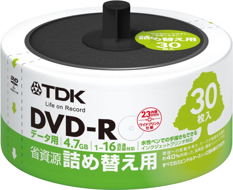 TDK データ用DVD-R 省資源 詰め替え用 30枚入り リフィルパック 4.7GB 16X インクジェットプリンタ対応(ホワイト・ワイド) DR47PWC30RF