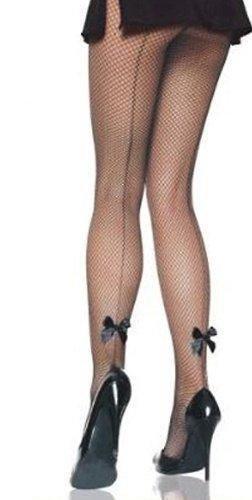 ゴシックロリータ サテン リボン のついた バック シーム入り 網タイツ ストッキング 美脚 効果 ブラッ..