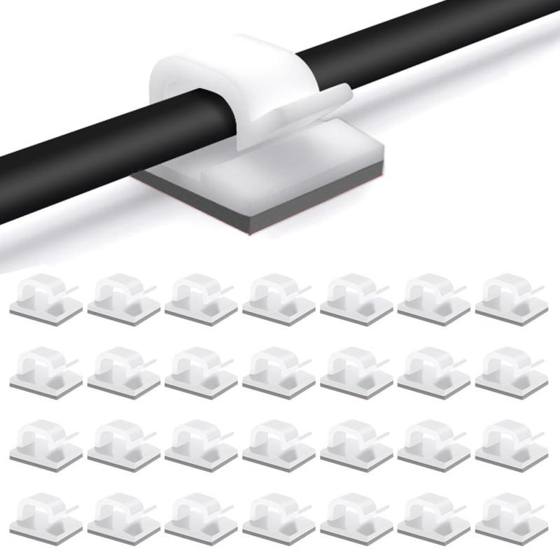 Kanemc ケーブルクリップ 50個入り コードクリップ ケーブルホルダー コードフック ケーブル固定具 コード管理 結束固定ベース ケーブル収納 粘着シート付き