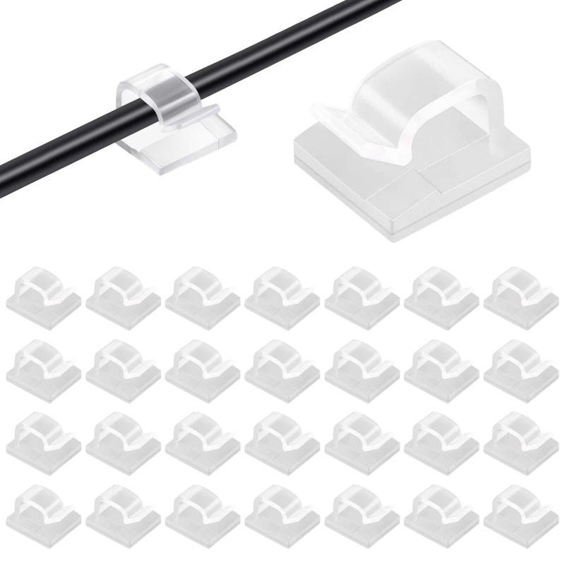 Kanemc ケーブルクリップ 50個入り コードクリップ ケーブルホルダー コードフック ケーブル固定具 コード管理 結束固定ベース ケーブル収納 粘着シート付き