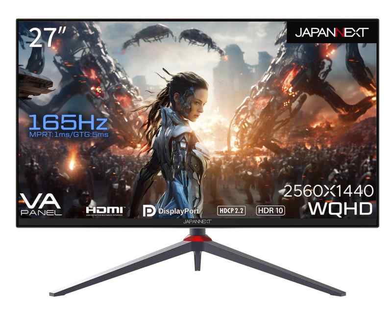 JAPANNEXT 27インチ ゲーミングモニター 165Hz 1ms WQHD 2560x1440解像度 VA パネル ディスプレイ (HDMI/DisplayPort/VESA対応/高さ調節/回転(ピボット)機能/ブルーライトカット / 視野角178