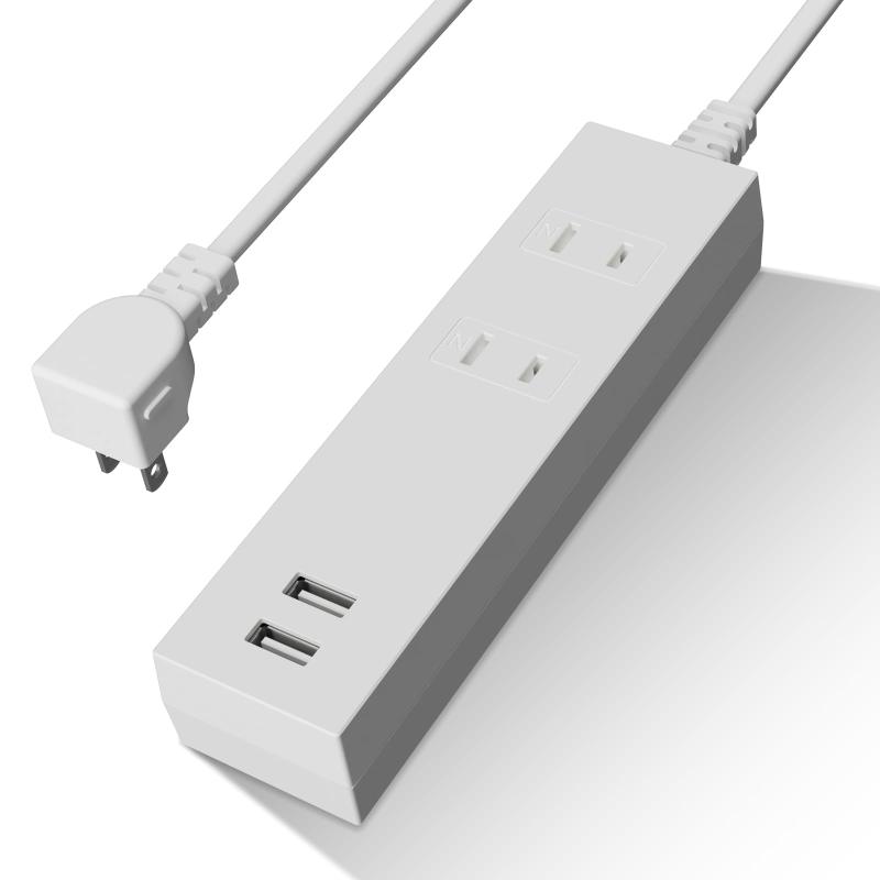 樂天商城 - 【ヒカリテラス】 シャッター付電源タップ 雷ガード USB付 USBタップ 2個AC口 2USBポート ほこり防止 ホワイト