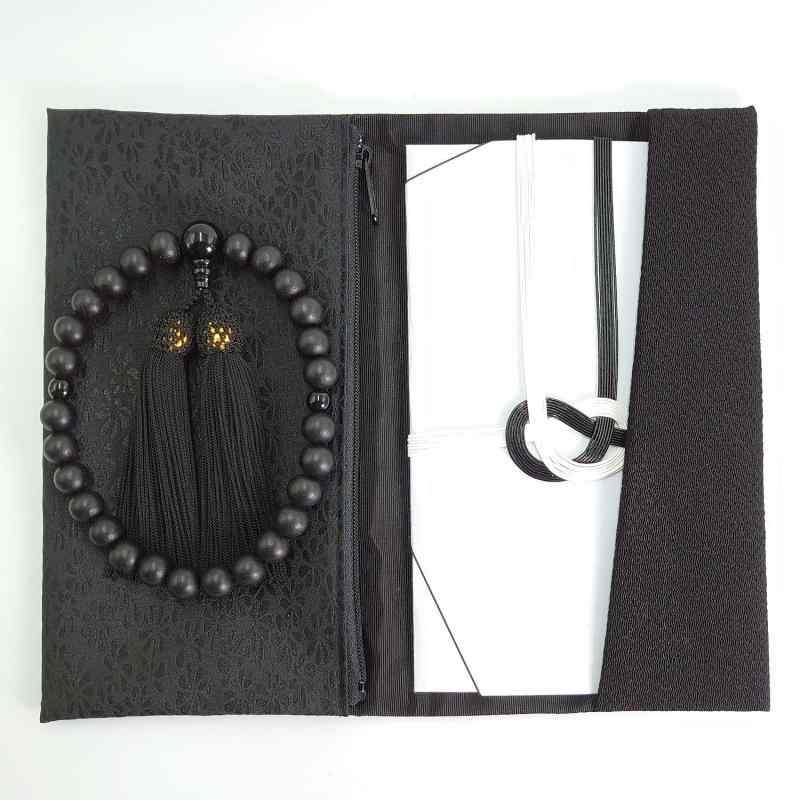 漆ぷろだくと 数珠 京念珠 男性用 黒檀 新黒檀 全ての宗派でお使い頂けます (袱紗ふくさセット)