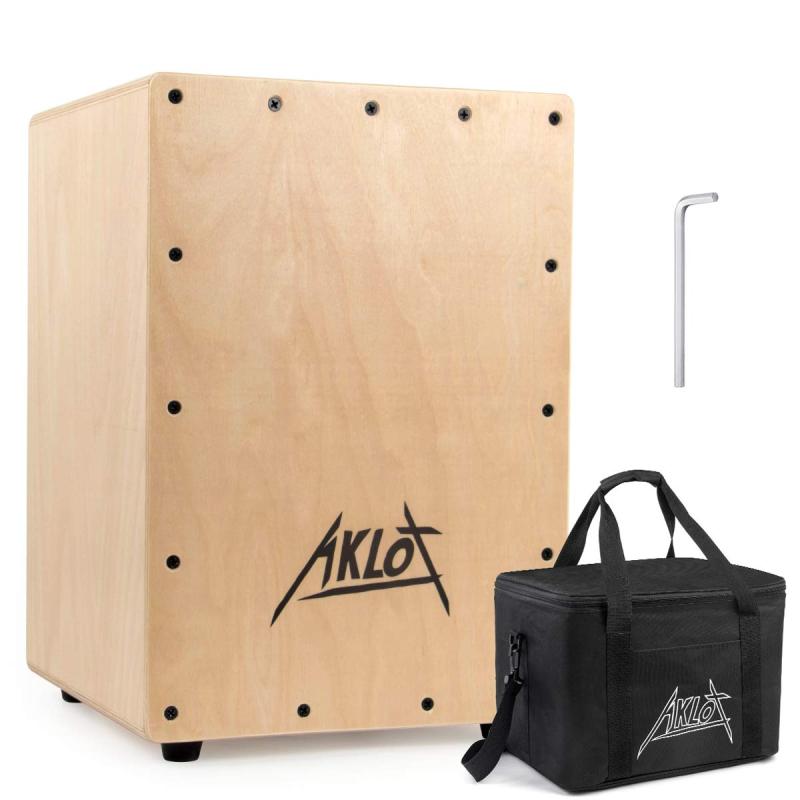 AKLOT カホン, ボックスドラム Cajon 木製 パーカション 打楽器 ケース付き 内部調節可能なスネア 初心者・プロ (35.5*25.4*25.4cm)音の調整可能：カホンの直方体の裏側に響き線（スナッピー）を設置し、アレンレンチで音の調整が可能となり、調整すると、いいバズ音を出すことができます。クリアなサウンド：カホンの底部に4本ゴム足で、バランスよくなり、箱の本体の振動を床と隔てることで、よりクリアな音を得られます。滑り止め：カホンの4足にゴムをカバーし、カホンを跨っている際の安定性、揺れ耐久性を強化する役割を生やします。コンパクトなサイズ：10*10*14インチとの適度なサイズで、子供から大人まで楽しめる完成度高いカホンです。持ち出し、旅行用、収納などために、キャリーバッグを揃え、便利さを提供します。