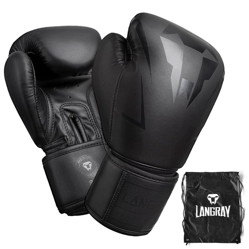 パンチンググローブ ボクシンググローブ LangRay boxing gloves 立体構造 肉厚クッション キックボクシング スパーリング 空手 ムエタイ 格闘技 良質PUレザー ジム用