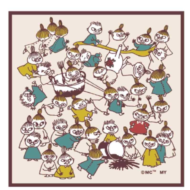 ミヤモトタオル 宮本 ハンカチ ムーミン ミニハンカチ 大騒ぎ 日本製 ブラウン 約15×15cm 06074