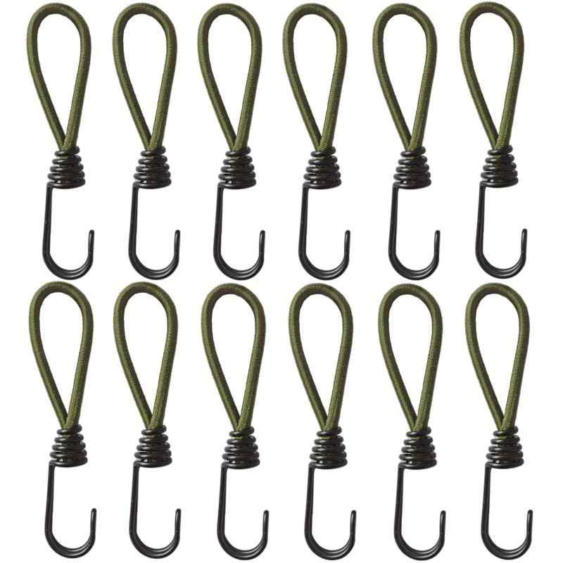DanYun Stretch Cord Guy Lines, 12-Piece Set, Tent/Tarp Parts, Rubber Hooks, Twin Hooks, Steel, for Camping and Outdoor Use