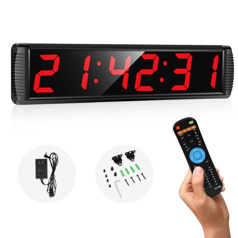 Huanyu LEDデジタルクロック タイマー 大型 6桁 高精細度 時計 カウントダウン 30m可視 オフィス/教室/家/ジム用(4)