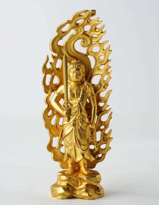 仏像 不動明王 15.5cm（金メッキ/24金） 仏師：牧田秀雲 原型＿（酉年生まれ）十二支守り本尊 干支 高岡銅器(ふどうみょうおう)