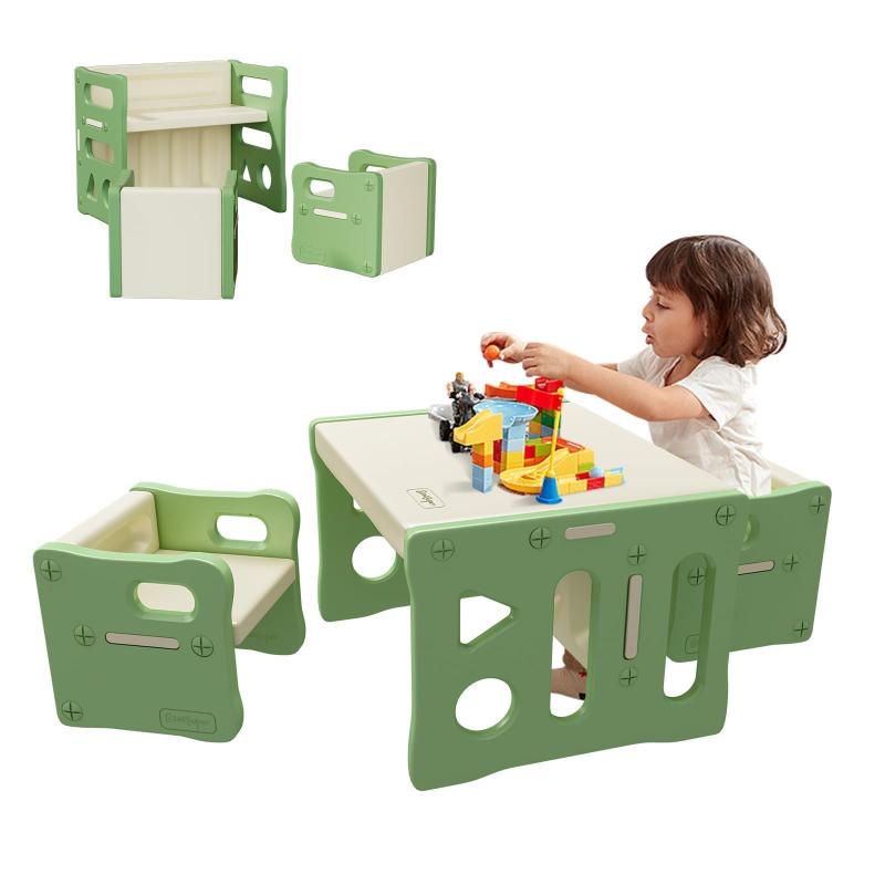 BanaSuper 子供用テーブルと椅子3点セット アクティビティ デスク チェア プラスチック 多機能 収納 家具 リビング学習/絵かき/ダイニング/プレイセット