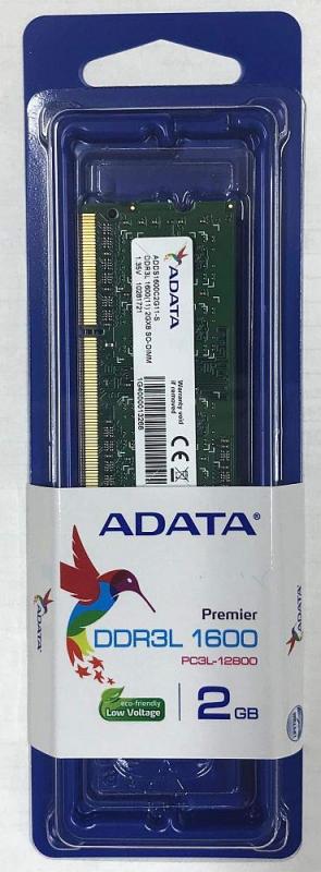 ADATA ノートPC用メモリ PC3L-12800 DDR3L-1600 SO-DIMM 2GB (256x8) 省電力モデル ADDS1600C2G11-S