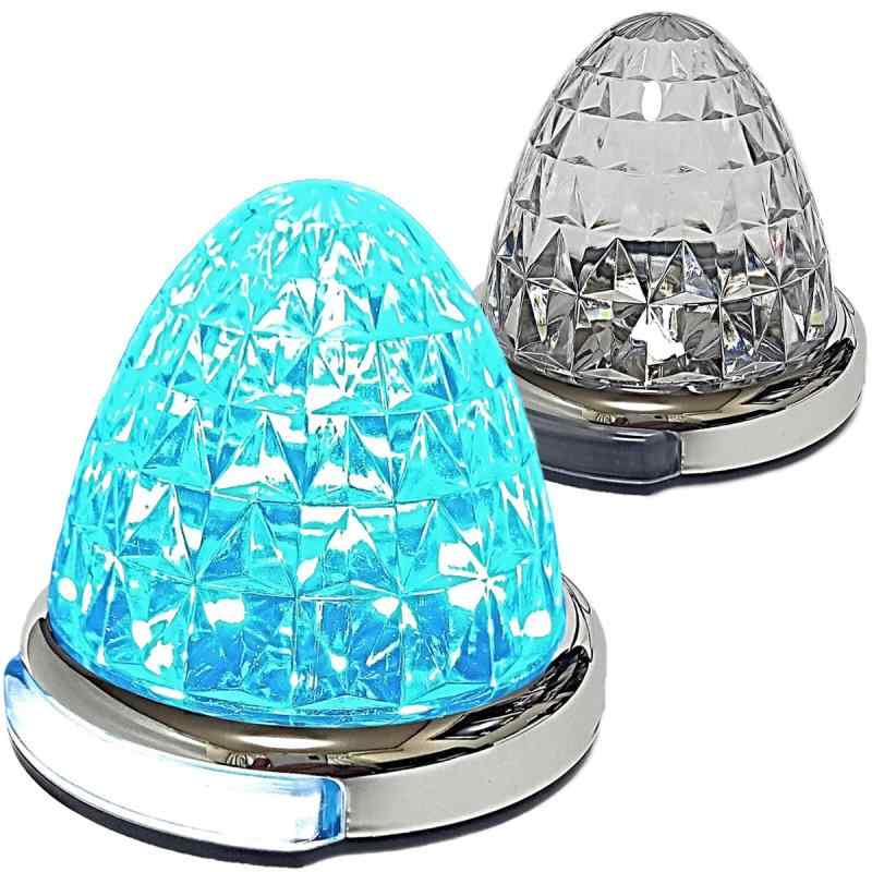 Customize（カスタマイズ） 12V 24V トラック用 LED マーカーランプ 路肩灯機能付 サイド マーカー メッキリング 5面クリスタルカット仕様 22LED 汎用 ブルー/イエロー/レッド/ホワイト/アンバー 各