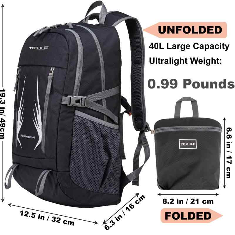[TOMULE] 登山リュック 折りたたみ 大容量 防水 防災 軽量 デイパック 40L アウトドアバックパック ハイキング トラベル uminokaze-10135427 海の風ストア サンプル画像2