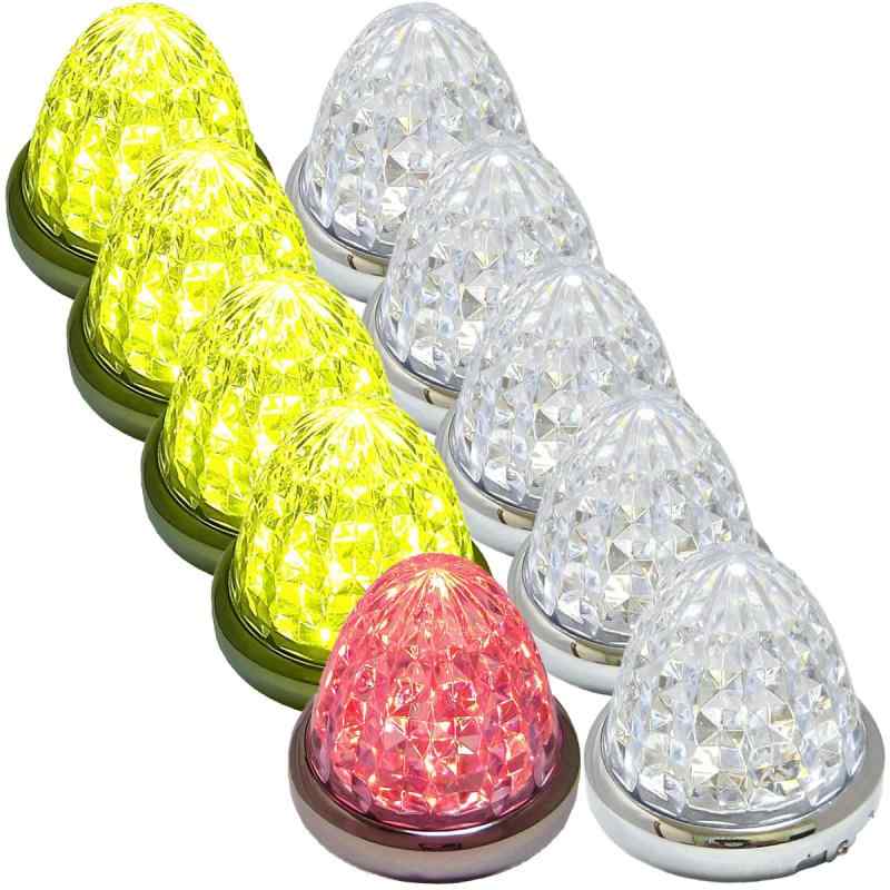 樂天商城 - Customize（カスタマイズ） 24V トラック用 LED マーカーランプ サイド マーカー 8面クリスタルカット仕様 16LED 汎用 10個 セット メッキリング ブルー/イエロー/レッド/ホワイト/グリーン 各色